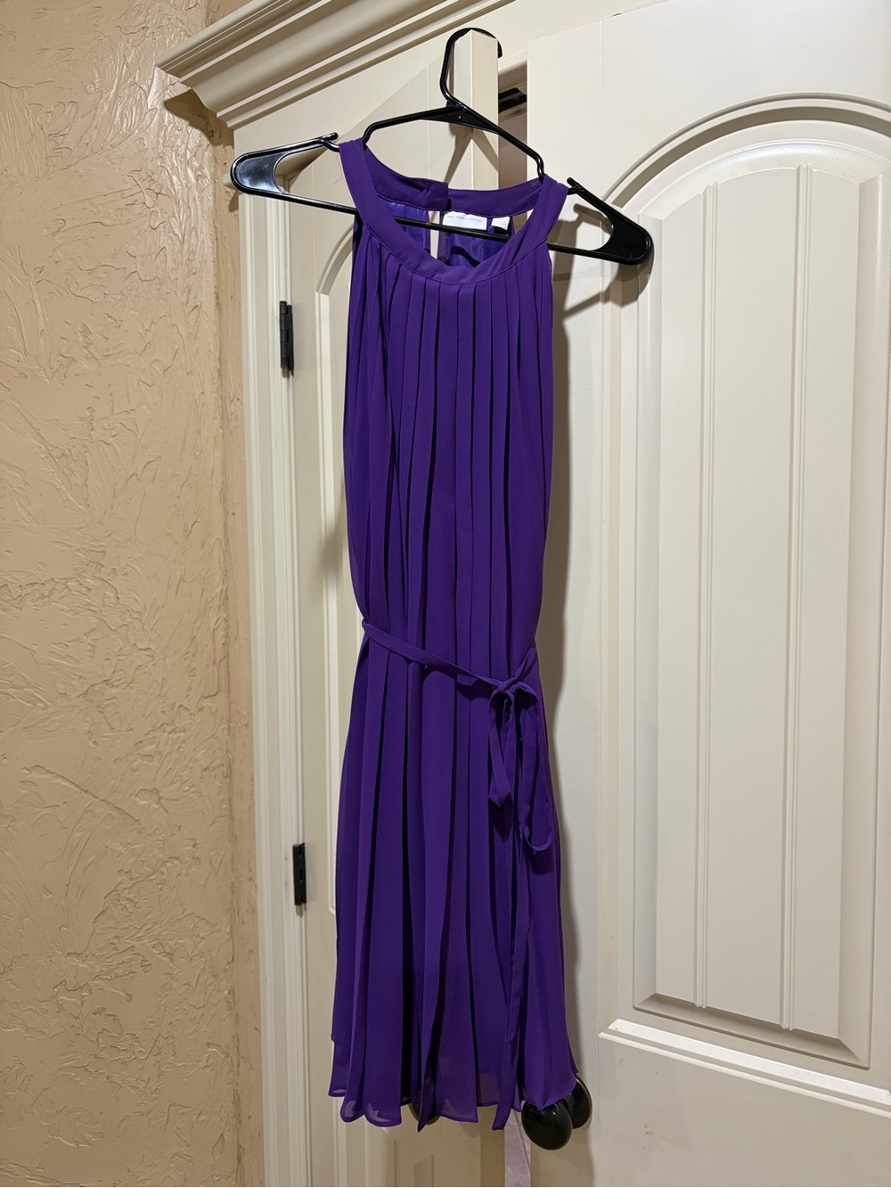 New York & Company Purple Pleated Midi Dress with Tie Waist. Size S.
